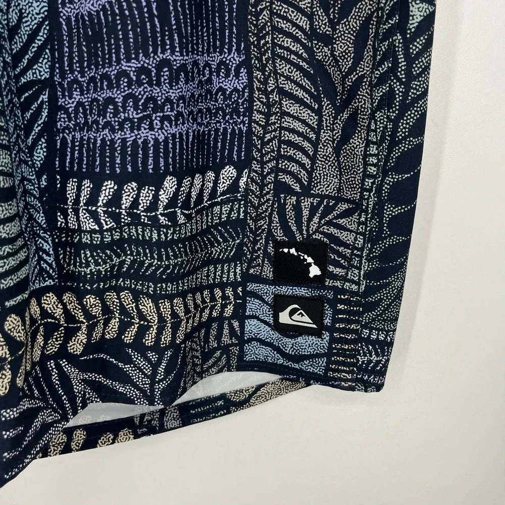 Quiksilver SurfSilk Mens 36 Boardshorts Blue Tribal Leaf Print Hawaii‎